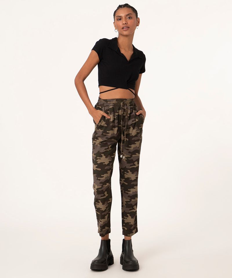 Calça camuflada sarja store feminina