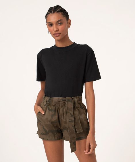 short clochard cintura super alta camuflado verde militar