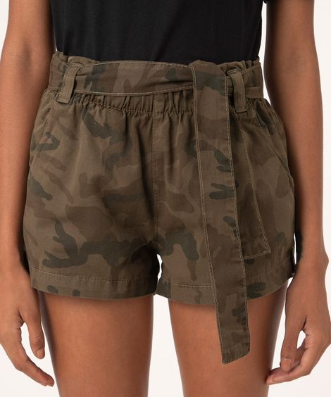 short clochard cintura super alta camuflado verde militar
