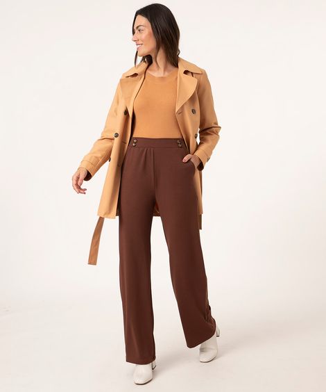 Calça Pantalona Cintura Alta com Botões Marrom