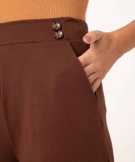 Calça Pantalona Cintura Alta com Botões Marrom