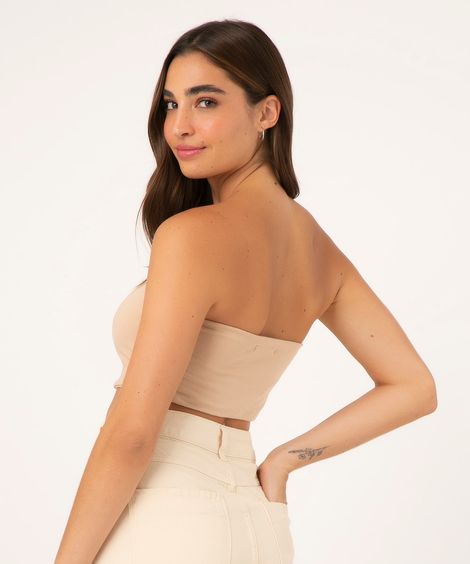 Top Cropped Tomara que Caia Corset Bege