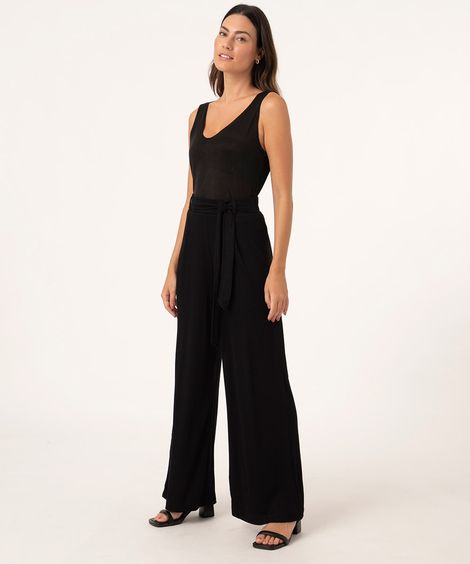 Calça Wide Pantalona Cintura Super Alta com Cinto Preta