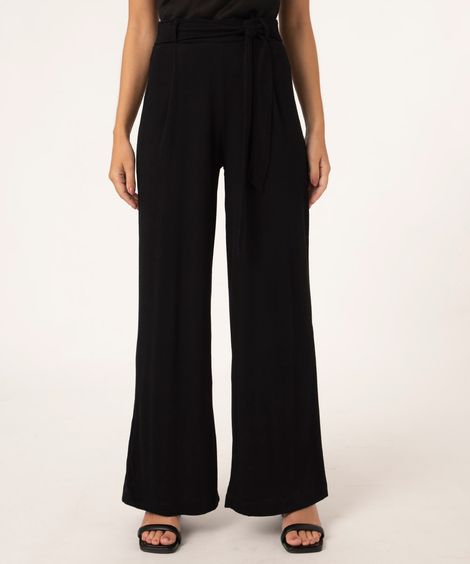 Calça Wide Pantalona Cintura Super Alta com Cinto Preta