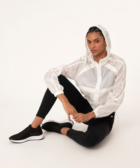 jaqueta corta vento com capuz esportiva off white
