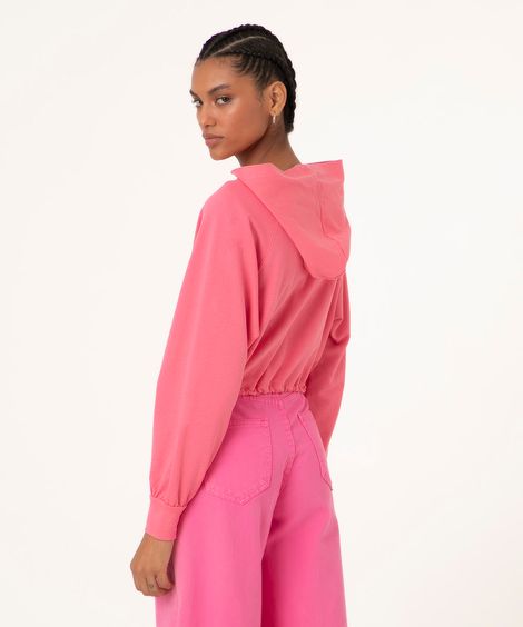 blusão cropped de moletom com regulador rosa