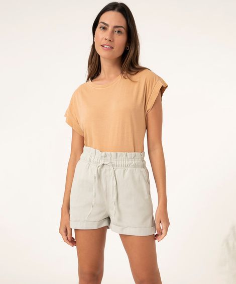 Short de Sarja Feminino Clochard Cintura Super Alta com Barra Dobrada Verde Claro