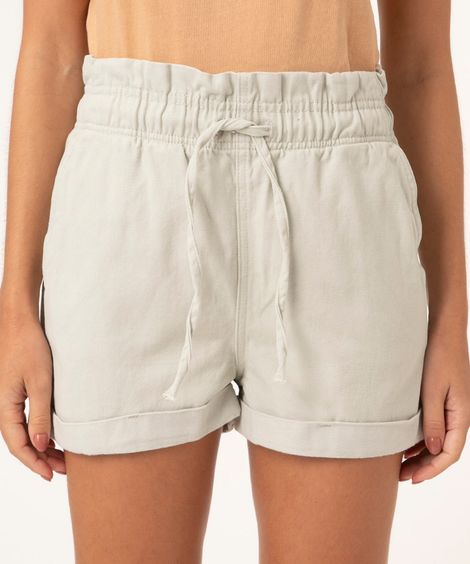 Short de Sarja Feminino Clochard Cintura Super Alta com Barra Dobrada Verde Claro
