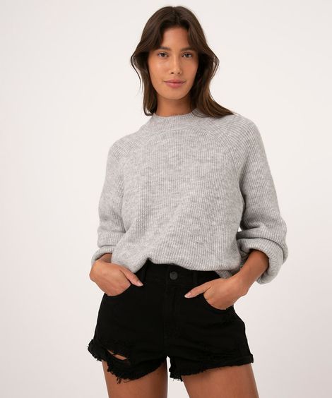 Short de Sarja Feminino Cintura Alta Lateral Curta Destroyed Preto