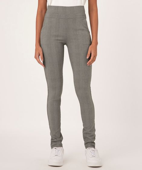 Calça Legging de Jacquard Feminina Cintura Alta Estampada Xadrez com Bolsos Preta