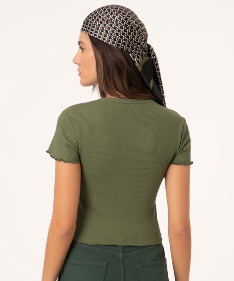 blusa baby look decote redondo verde militar