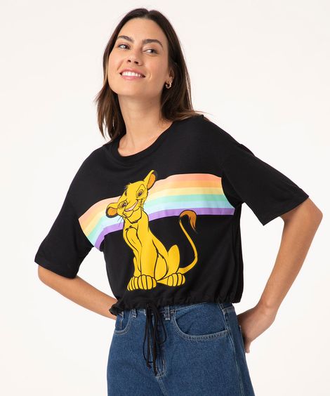 camiseta cropped amarração rei leão preto
