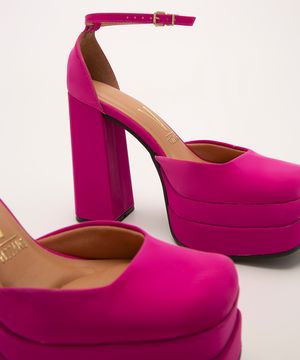 Sapato meia pata salto alto grosso vizzano pink