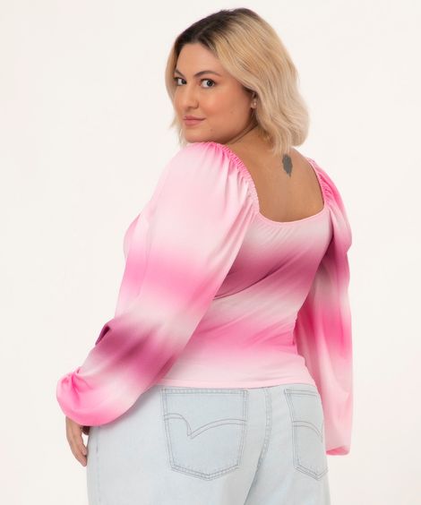 blusa tie dye manga longa bufante rosa claro