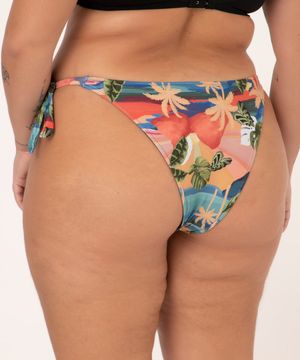 Biquíni Calcinha Plus Size Tanga Estampado Por do Sol com Amarração e Proteção UV50+ Multicor