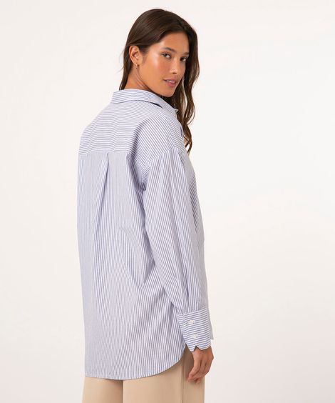 camisa de tricoline listrada com fenda azul
