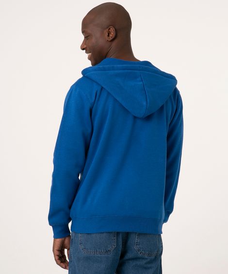 blusão básico em moletom com capuz azul