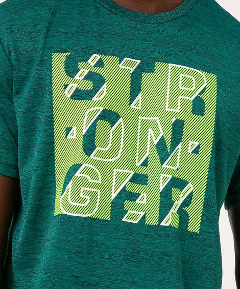 Camiseta Masculina Esportiva "Stronger" Manga Curta Decote Careca Verde Escuro