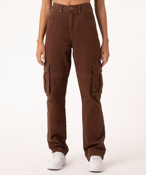 calça cargo reta cintura super alta customizável marrom