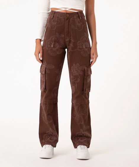 calça cargo reta cintura super alta customizável marrom