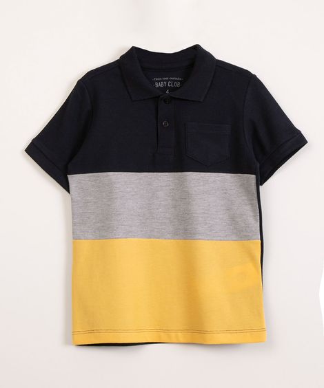 polo de piquet infantil com recortes e bolso azul marinho