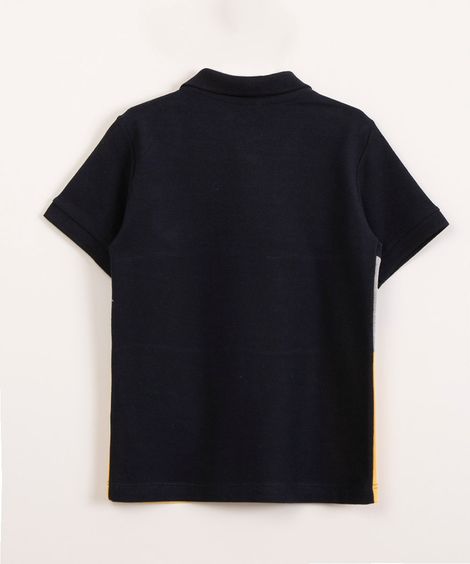 polo de piquet infantil com recortes e bolso azul marinho