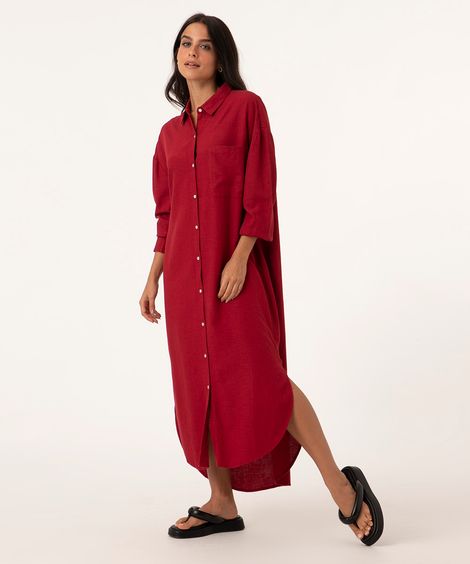 vestido chemise midi manga 3/4 vinho