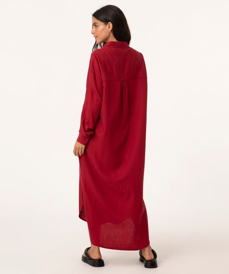 vestido chemise midi manga 3/4 vinho