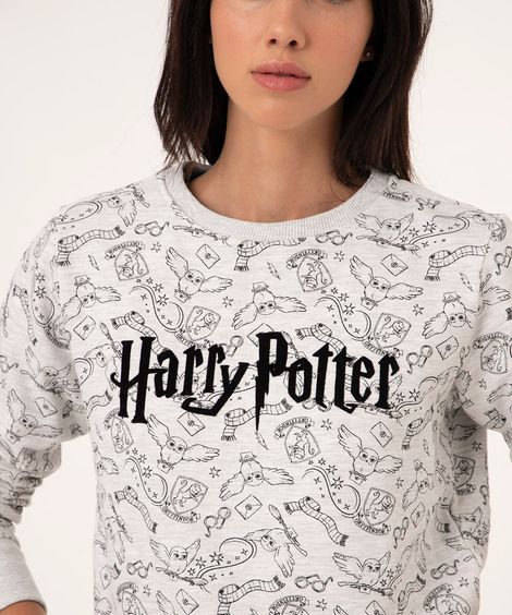 blusão de moletom harry potter cinza mescla claro
