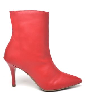 Bota Casual Ellas Online Cano Curto com Bico Fino e Salto Medio Vermelho