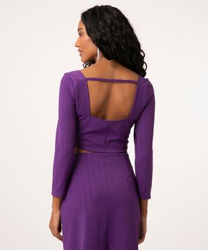 top cropped manga 3/4 roxo