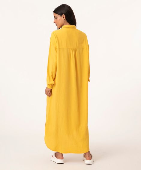 vestido chemise midi manga 3/4 mostarda