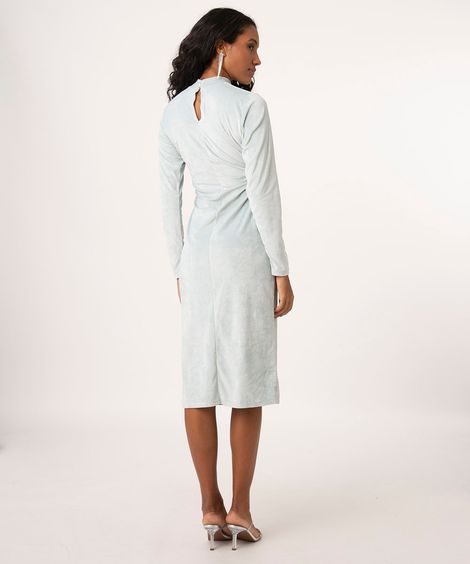 vestido midi de veludo cut out azul claro