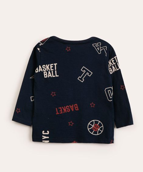 camiseta infantil manga longa college azul marinho