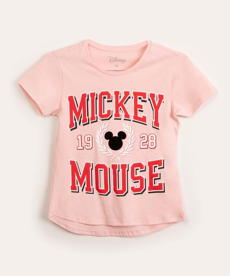 camiseta juvenil manga curta mickey mouse rosa