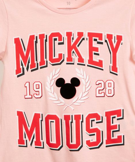 camiseta juvenil manga curta mickey mouse rosa