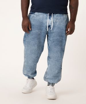 calça jeans  jogger plus size customizável com cordão azul