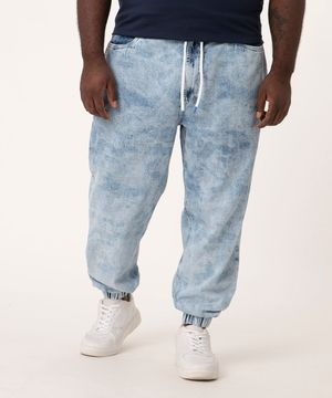 calça jeans  jogger plus size customizável com cordão azul