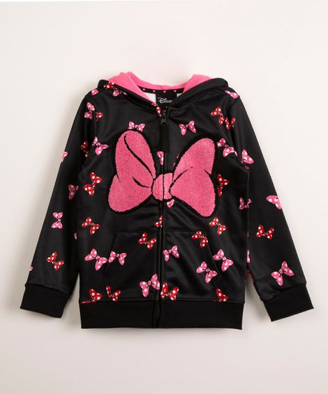 jaqueta infantil com capuz laço da minnie  preto