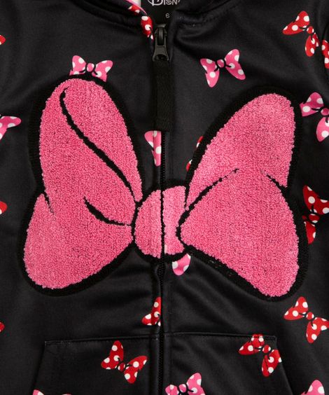 jaqueta infantil com capuz laço da minnie  preto