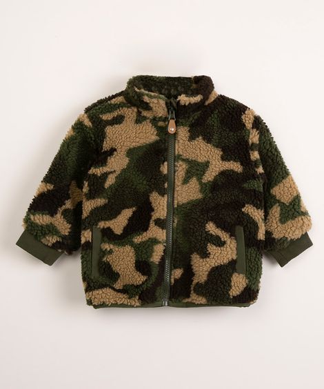 casaco infantil de pelo camuflado verde militar