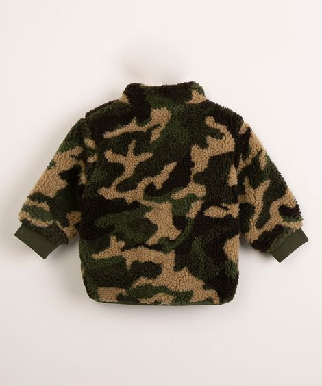casaco infantil de pelo camuflado verde militar