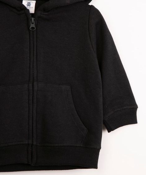 jaqueta infantil de moletom com capuz preto