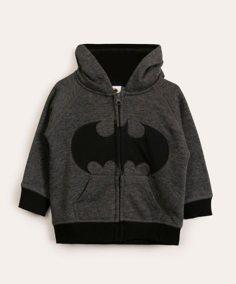 jaqueta infantil de moletom com capuz batman cinza mescla