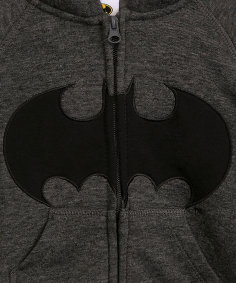jaqueta infantil de moletom com capuz batman cinza mescla