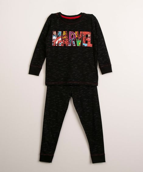 pijama infantil manga longa marvel preta