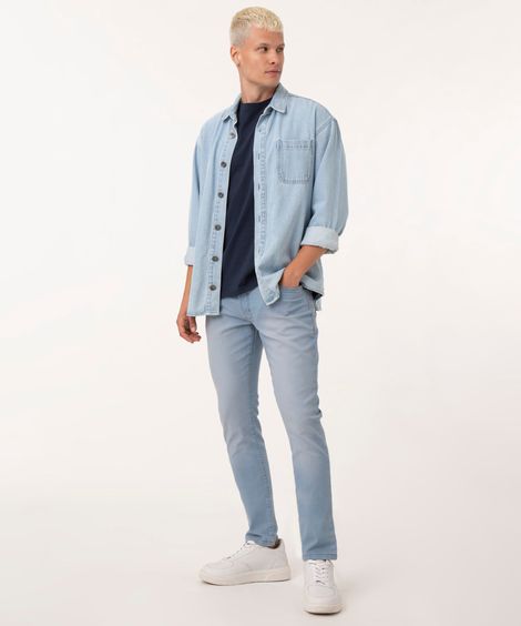 Calça Slim Jeans com Bolsos Azul Claro
