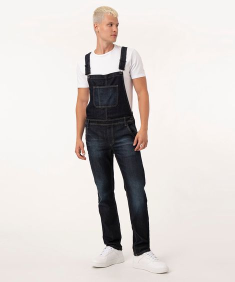 Macacão Jeans Masculino com Bolsos Azul Escuro