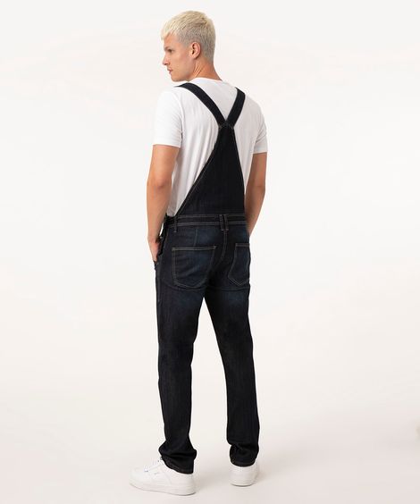 Macacão Jeans Masculino com Bolsos Azul Escuro