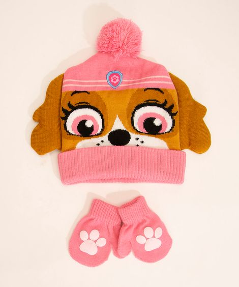 kit de gorro bebê de tricô patrulha canina + luva multicor